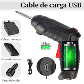 Destornillador Inalámbrico Eléctrico 3.6V, Juego de Atornillador Eléctrico Portátil Recargable 47 Piezas con Luz LED, Mango se Puede Girar (90 ° -180 °), Con Maleta, Para Hogar, DIY, Decoración, Negro