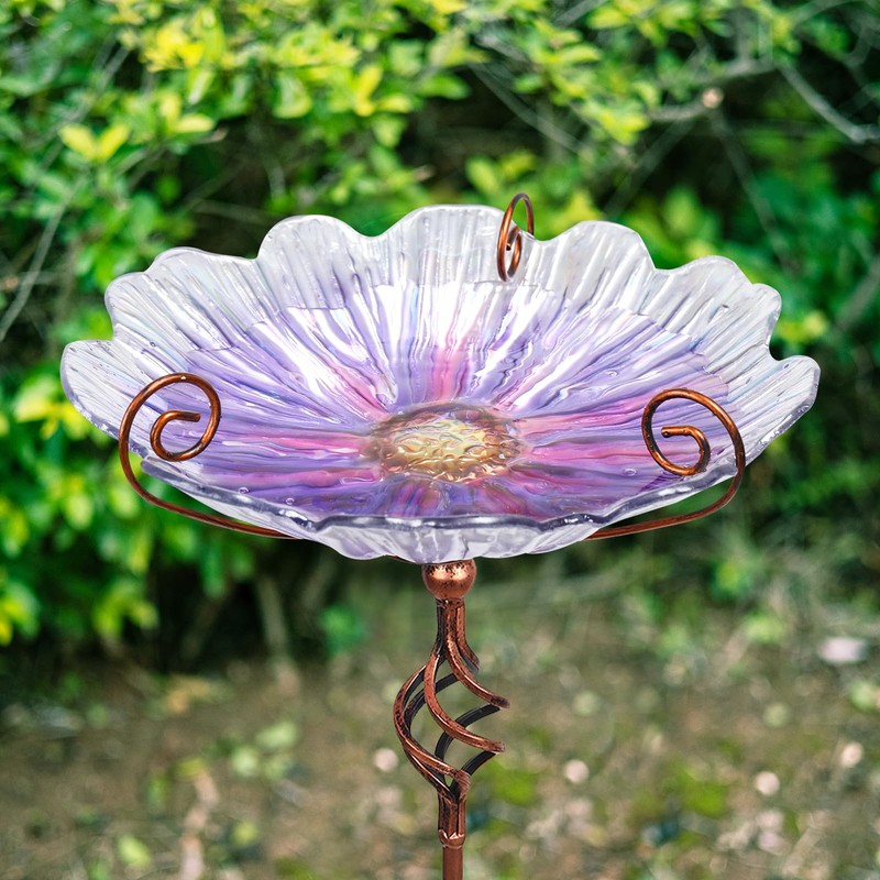 MUMTOP 31 Inch Height Glass Birdbath Birdfeeder with Metal Stake