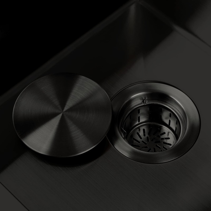 Kitchen Sink Drain Assembly,Black Sink Strainer Opening 3 1/2",Black Kitchen