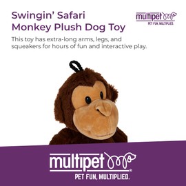 Multipet Swingin' Safari Monkey Dog Plush Toy - Squeaky Dog Toy for All Dogs - Extra Soft Plush Dog Toy - Stuffed Animal Dog Toy for Cuddling & Playing - Cute Dog Pet Toy (27”, Brown, 5 Squeakers)