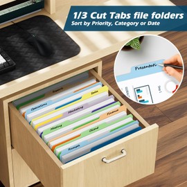 Two-Tone Color File Folders, 15 Pack Letter Size Folders with 5 Assorted Colors, 1/3-Cut Tabs, School Office Supplies