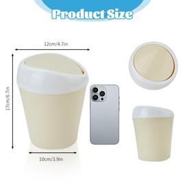 QLFJ-FurDec 2 Pcs Plastic Mini Wastebasket Trash Can with 4 Rolls of Trash Bags, Tiny Desktop Waste Garbage Bin with Swing Lid for Office, Kitchen, Vanity Tabletop, Bedroom, Bathroom (2, Pink, Beige)