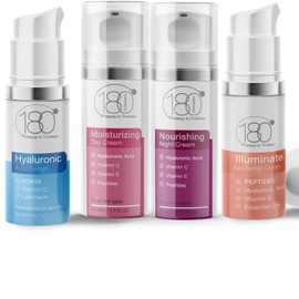 180 Cosmetics The Ultimate Skin Care Kit, Enjoy Younger Looking Skin With This Facial Care Kit for Immediate & Long Term Results. Day Cream, Night Cream and Super Strong Hyaluronic Acid Serum