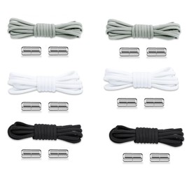 LUCKNIGHT Elastic Shoelaces, 6 Pairs No Tie Elastic Laces for Trainers, Flat Shoelaces with Metal Buckles, Universal Replacement Shoelaces for All Shoes Adults Kids (Black White Grey)