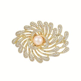 UNVAK Rhinestone Fireworks Brooch Pin - 18k Gold Plated Pearl Lapel Pin Jewelry for Thanksgiving Day, Birthday Gifts, Dress Accessories for Mom, Wife