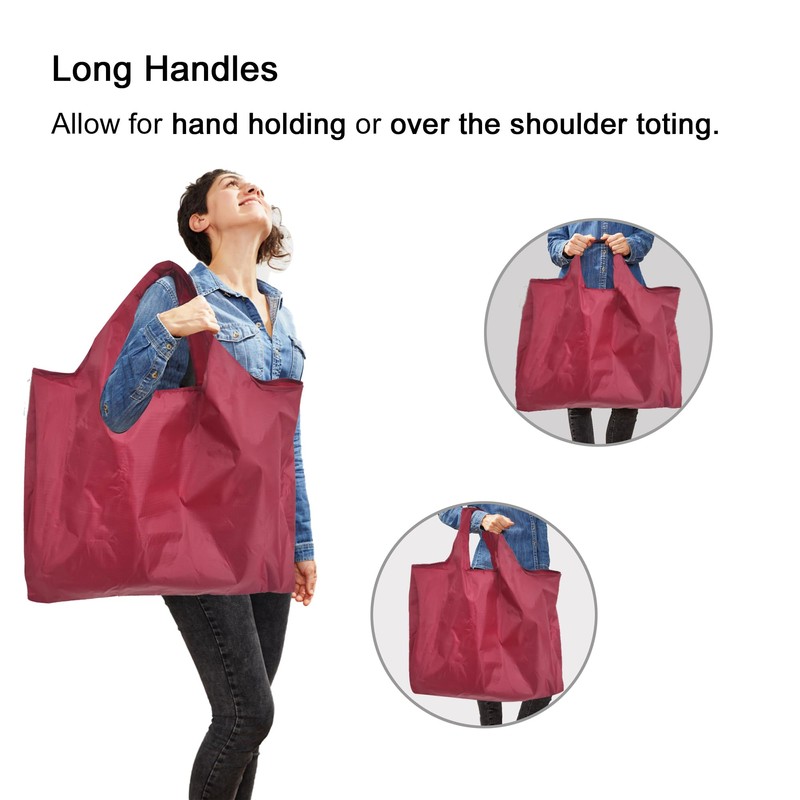 evohyah Shopping Bags Reusable Grocery Tote Bags, Deepred, Large
