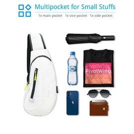 PivotWing Sling Bags for Men Women Small Backpack Rucksack Crossbody Shoulder One Strap Side Bag for Dog Walking Hiking Travel Cycling Gym Mens Cross Body Sling Chest Bag, White