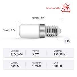 Comyan LED Fridge Bulb E14 LED Lamps 3.5W 300LM Warm White 3000K LED Bulb 220-240V LED Refrigerator Bulb Non Dimmable 2Pack