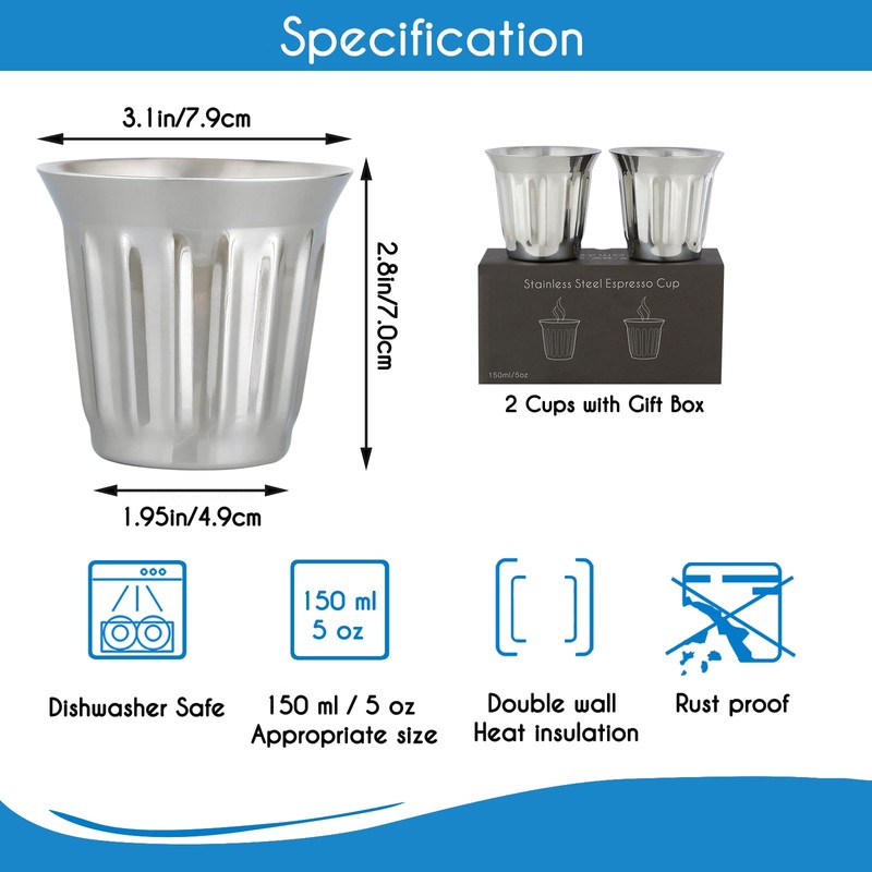 Easyworkz Set of 2 Stainless Steel Double Wall Insulated Espresso