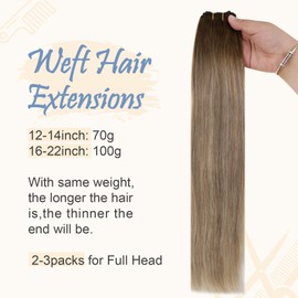 Easyouth Ombre Wefts Real Hair Dark Brown Mix Ash Brown and Medium Blonde Wefts Hair Extensions Remy Wefts Real Hair for Sewing 16 Inches 100 g