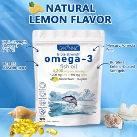 Gwynne Omega 3 Premium 4200mg,bacalao De Aguas Profundas Del Ártico Noruego,que Contienen 1200mg Epa Y 900mg Dha Suplementos Alimentarios Para Apoyar 