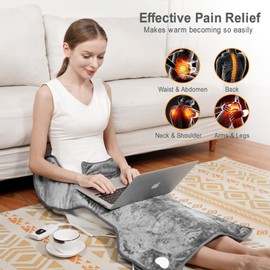 Fast Heating Electric Heating Pad for Neck and Shoulder and Back with 6 Heating Settings & 4 Timer, Large Size Heated Wrap with Auto Shut Off & Machine Washable (Silver Gray, 37x24 inch)
