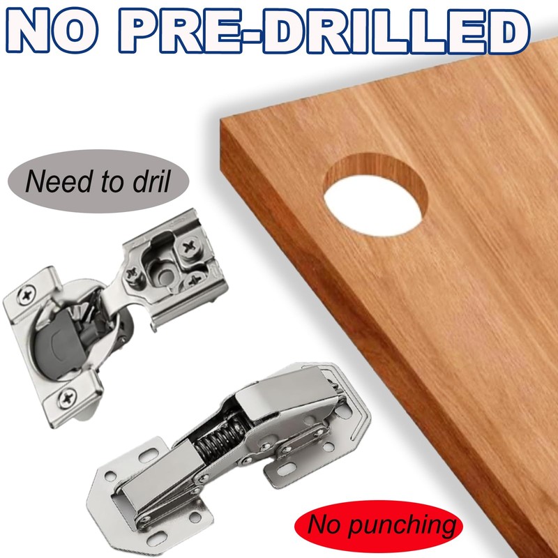6PCS Soft Close Cabinet Hinge, No Pre-Drilled Cabinet Hinges, Surface
