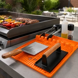 Silicone Griddle Tool Mat for BBQ Cooking – Heat-Resistant Spatula Rest with Drip Pad for Grill Setups