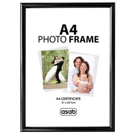 ASAB A4 Frame Wall Hanging Hooks Flat Classic Design A4 Picture Frame with Quick Photo Insertion Clear Acrylic Display for Table Top A4 Picture Frame for Home and Office (Black, Pack of 4)