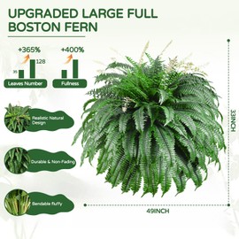 FAJUNZH 128 Leaves Fake Ferns, Large Artificial Boston Fern, Faux Fern Plants for Home, Office, Garden Indoor Outdoor Decoration(49 inch,1pack)