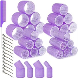 NEDLON Hair Roller with Clips Hair Curler Roller in 4 Different Sizes 60m 45mm 36mm 25mm, 24PCS No Heat Hair-friendly Hair Roller for Long Medium Short Hair, Hair Rollers for Salon Home Hairdressing (Purple, 37PCS)