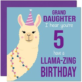 5th Granddaughter Llama Birthday Card - Llamazing - Funny Llama Granddaughters Birthday Card for 5 Year old Kids five, fifth