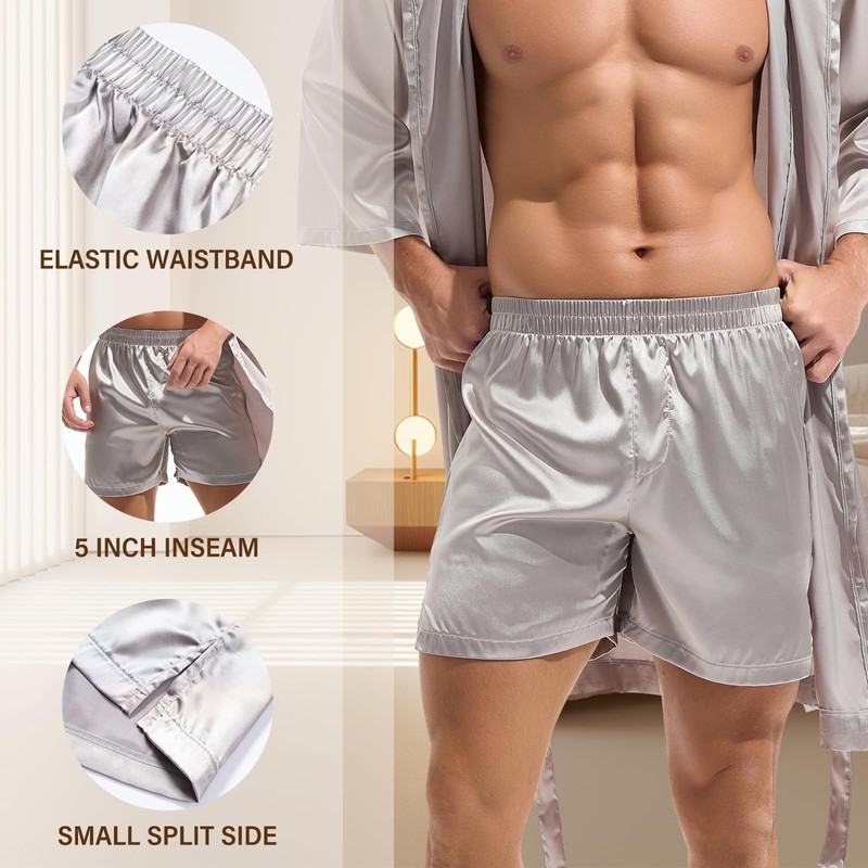 Amy Coulee Mens Satin Robe Set Lightweight Bathrobes with Shorts