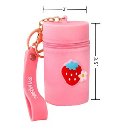 CECKQUE Cute Mini Silicone Coin Pouch Keychain, Coin Purse, Portable Lip Gloss Pouch Bag, Lipstick Case, Chapstick Carrier Bag (Pink/Purple)