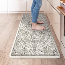KIMODE Kitchen Mats Cushioned Anti Fatigue, Boho Vintage Grey 20"x39" Kitchen Rugs, Kitchen mats for Floor, Comfort Padded Kitchen Floor Mats for Sink, Laundry, Office, Desk
