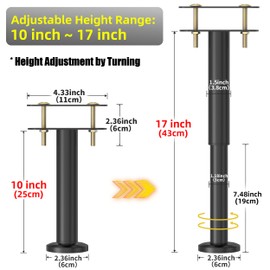 Wlrrcwdttc 2 Pcs Adjustable Height Bed Support Legs 10-17 inch, Bed Frame Center Support Legs for Bed Frame/Bed Center Slat/Furniture, Heavy Duty Metal Bed Replacement Legs Bed Slats Support Legs