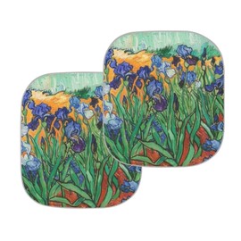 Generic 2-Piece Car Windshield Sun Shade Van Gogh Iris Durable 240T Polyester Sun Shield for Front Window Protection Foldable Automotive Interior Accessories for UV Protection, Medium