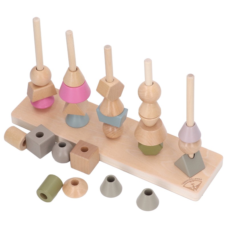 Stack Matching Set Educational Wood with 10 Cards Geometric Shape