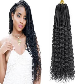 DoeSeor 30 Inch Goddess Locs Crochet Hair 8 Packs New Soft Faux Locs Crochet Braids Deep Wave Pre Looped Hair Extensions for Black Women(1B/8PCS/30inch)