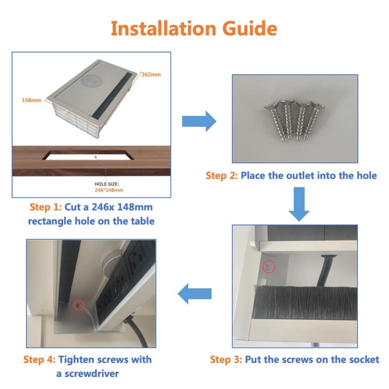 ZESHAN Brush Cable Cubby Connectivity Box Conference Table Power Box