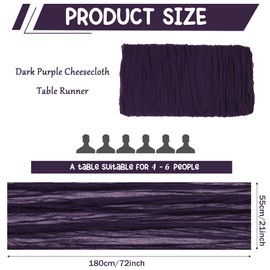 10 Pack Dark Purple Cheesecloth Table Runner 6FT Boho Gauze Fabric Table Runner Vintage Rustic Sheer Runners for Wedding Party Bridal Baby Shower Long Table Decorations