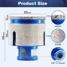 Diamond Core Drill Bit - BRSCHNITT Diamond Finger Milling Bit 2" for Drilling Enlarging Shaping Round Bevel Holes in Porcelain,Ceramic,Granite,Marble 5/8-11 Thread