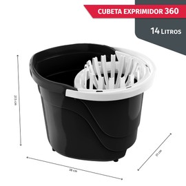 Torosqui Cubeta con Exprimidor | El Mejor exprimidor | Bicolor | con agarradera | 14 litros | Cómoda de Uso rudo (Negro)