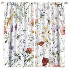 Floral Butterfly Window Curtain Colorful Watercolor Spring Thermal Insulated Darkening Drapes Rod Pocket Dining Room Living Room Kitchen Cafe Bedroom 2 Panels 42x45 in