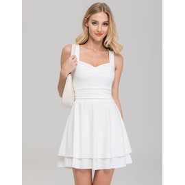 IWD Square Neck Sleeveless Mini Corset Dress Flowy Ruched Waist Tiered Ruffle Hem Short Birthday Party Dresses for Women White Medium