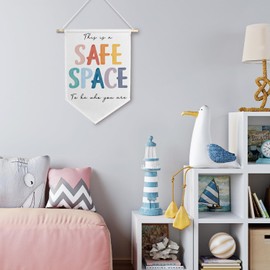 Blissfulabon Safe Space Sign Wall Canvas Banner, Safe Space Posters for Classroom, Boho Classroom Decor, Mental Health Wall Hanging Pennant Flag for Therapy Counselor Office Calming Corner, 11×15 Inch