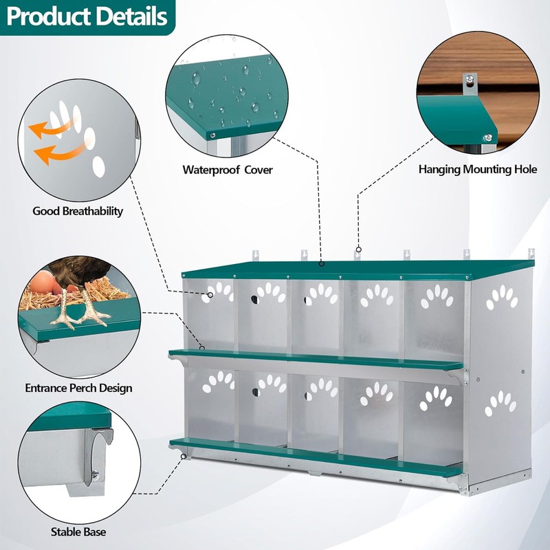 Toriexon Chicken Nesting Box, 10 Compartment Nesting Box, 10 Room