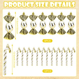 SPHERETRON Candy Canes Decoration Pack of 18 Candy Canes Christmas Tree Baubles Gold Christmas Tree Decoration Pendant