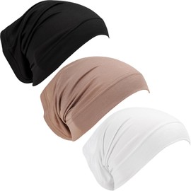 3 Pack Women's Cotton Tube Cap Hijab Underscarf - Breathable Black UnderCap for Hijab