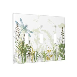 Wild Flower Dragonfly 3 Gang Toggle Light Switch Cover Plates Decorative Electric Outlet Covers Decorator Wall Switch Plate Receptacle Plug Covers 6.38 * 4.5 Inches