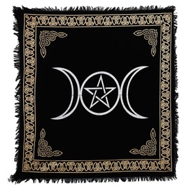 Indian Consigners Altar Cloth Triple Moon Pentagram Goddess Witchcraft Alter Tarot Spread Top Cloth Wiccan Square Spiritual 36 by 36 sacred cloth (Triple Moon Pentagram Gold Silver)