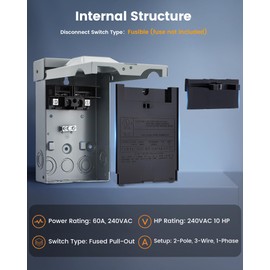 SURAIELEC 60 Amp Fused AC Disconnect Box with Pull-Out Switch, 2-Pole, 3-Wire, 1-Phase, AC Disconnect for Mini Split, Home & Light Commercial HVAC Systems, UL Listed, Fuse not Included