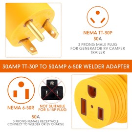Kanayu TT-30P to 6-50R 30 Amp to 50 Amp Welder Adapter Compatible with NEMA, 3 Prong Generator RV Male Plug to Welder Female Receptacle, Generator RV EV Plasma Cutter Adapter