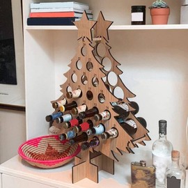 Christmas Countdown Wine Rack, Christmas Tree Wine Rack, Wooden Advent Calendar 24 Days Christmas Tree Wine Bottle Holder, Adult Christmas Tree Countdown Decorations(Tree-S)