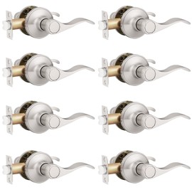 Probrico Door Handles 8 Pack Passage Door Lever, Non-Locking Door Handle Set for Hallway or Closets, Keyless Brushed Nickel Wave Door Lock