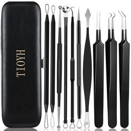 Professional Pimple Popper Tool Kit,10 PCS Blackhead Remover Tweezers,Extractor Acne Removal Kit for Easy Removal for Pimples,Comedone Extractor Tools for Removing Zit,Acne Removal Kit (Black)