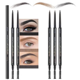 5 Pcs Dual-Sided Auto-rotate Ultra-Fine Tip Eye Brow Pencils Pack,Draws Tiny Brow Hairs, Defines, Fills Brows, Shapes, Contours, Combs, ‌1mm Pen Point (2*Black+2*Light brown+Gray)