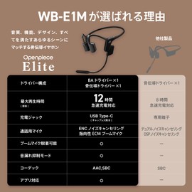 AVIOT WB-E1M Bone Conduction Headset, Includes Bloom Microphone, Running, Earbuds, Hard Earphones, Built-in BA Driver, Bluetooth 5.2, IPX5 Waterproof, Type C Charging, 12 Hours of Playback,