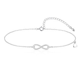Loutade Silver Women's Anklets, 925 Sterling Silver Silver Ankle Bracelet, Infinity Heart Silver Foot Chain for Girls, Adjustable Adjustable Beach Barefoot Silver Anklets Jewelry for Summer Holiday