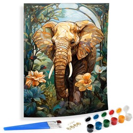 SKRYUIE Paint by Numbers Kit for Adults Beginner Elephant, Acrylic Flower Oil Painting by Numbers Kits with PaintBrushes Paintwork Art Crafts Canvas for Home Decor 16x20 inch / 40x50 cm
